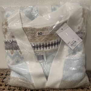 WOMENS LONG DUSTER OPEN CARDIGAN FAIRISLE LIGHTWEIGHT WINTER SWEATER SMALL WHITE